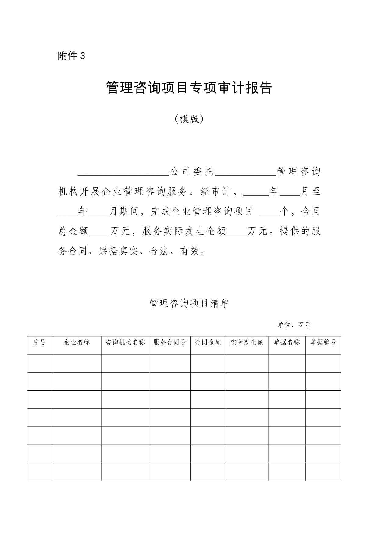 管理咨询项目专项审计报告(模版)